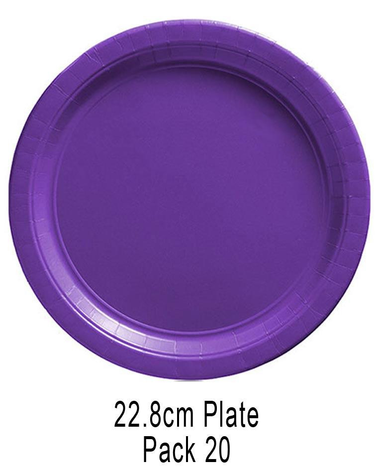 Pack of 20 Purple 23cm Paper Plates by Amscan 65015-106 and available from Karnival Costumes online party shop