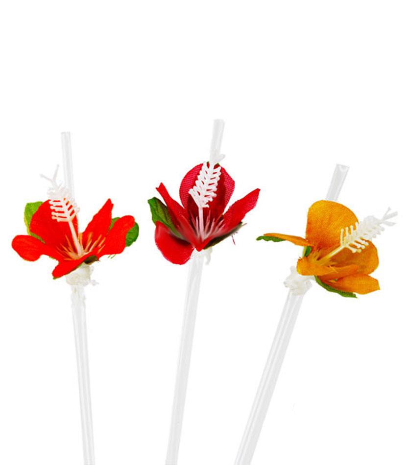 Hibiscus Flower Drinking Straws in pack of 6 pcs by Amscan 461047 available from Karnival Costumes