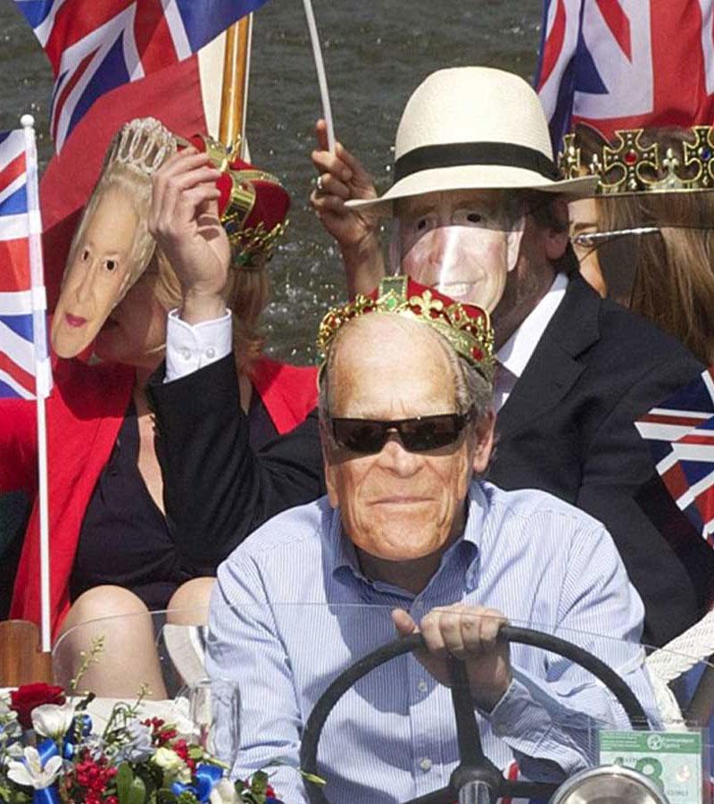 Tell bad jokes and make inappropriate comments and still have everyone laugh in this Prince Philip Face Mask by Mask-arade PHILI01 available here at Kanival Costumes online party shop