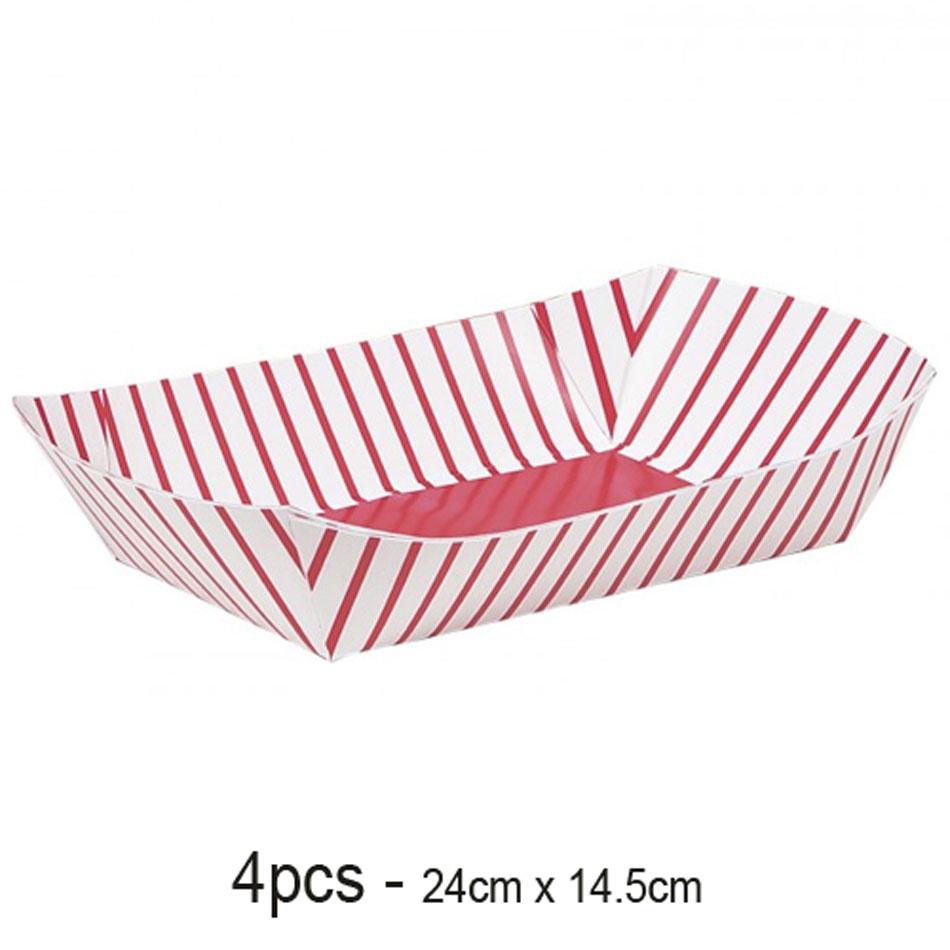 Pack of 4 Paper Snack Trays 24cm long by Unique 90689 and available in the UK from Karnival Costumes online party shop