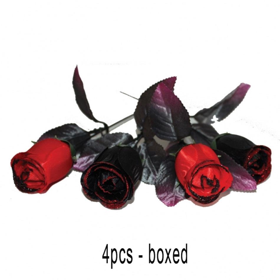 Box of 4 individual Black & Red Roses Halloween Decorations / Props by Amscan 996716 available here at Karnival Costumes online Halloween Shop