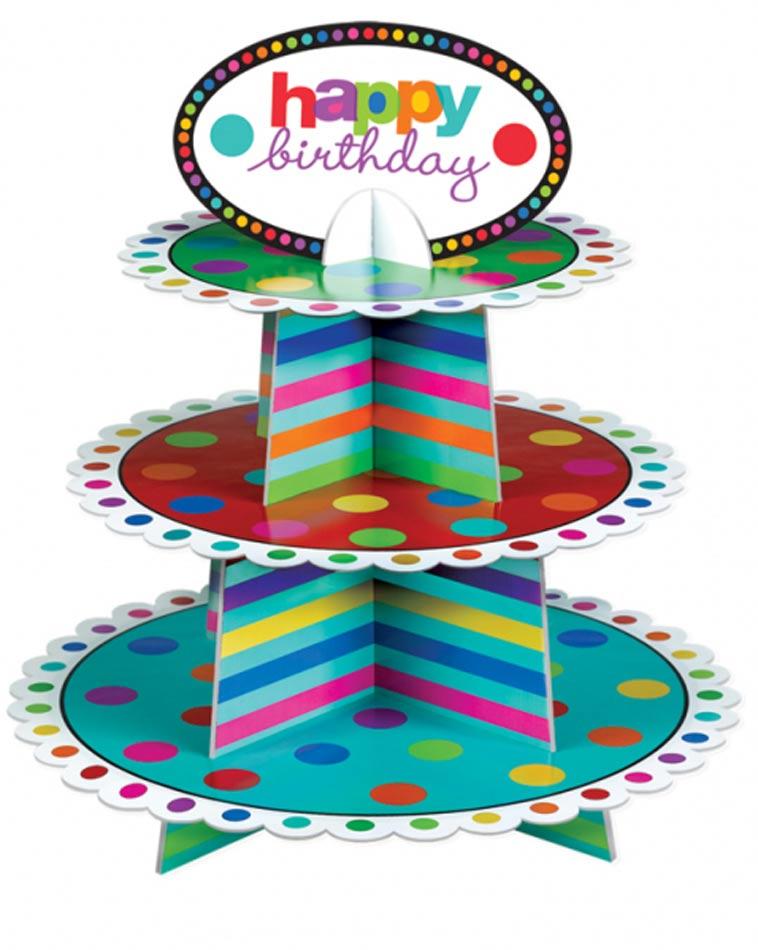 Dots & Stripes Happy Birthday Cupcake Stand by Amscan 147866 available here at Karnival Costumes online party shop