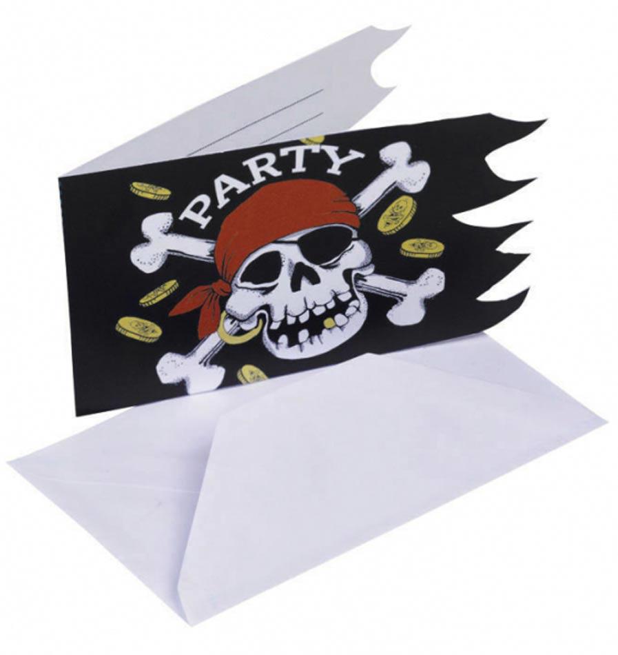 Pack 6 Jolly Roger Pirate Party Invitations & Envelopes by Amscan 551943 available here at Karnival Costumes online party shop