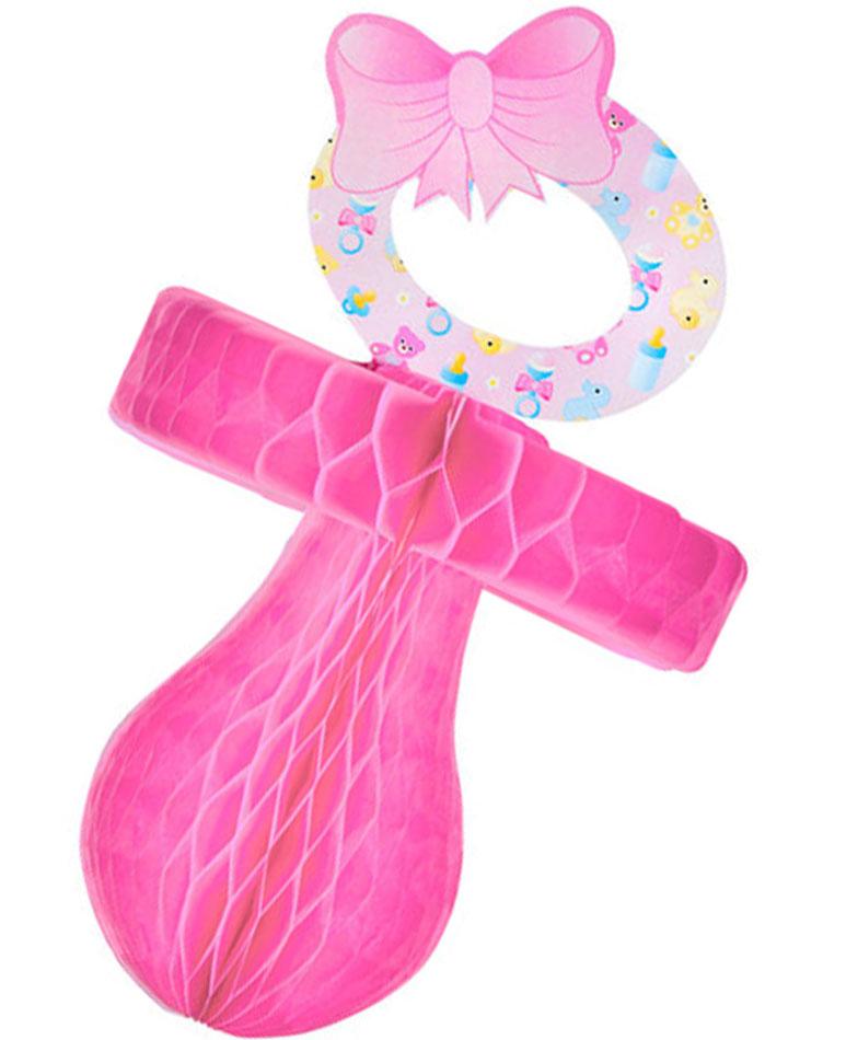 26cm tall Pink Honeycomb Pacifier or Dummy by Widmann 95773 available from a collection of baby shower and birth announcement items here at Karnival Costumes online party shop