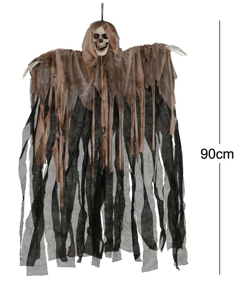 90cm Hanging Skeleton in distressed robes by Guirca 19725 available from a collection here at Karnival Costumes online Halloween party shop