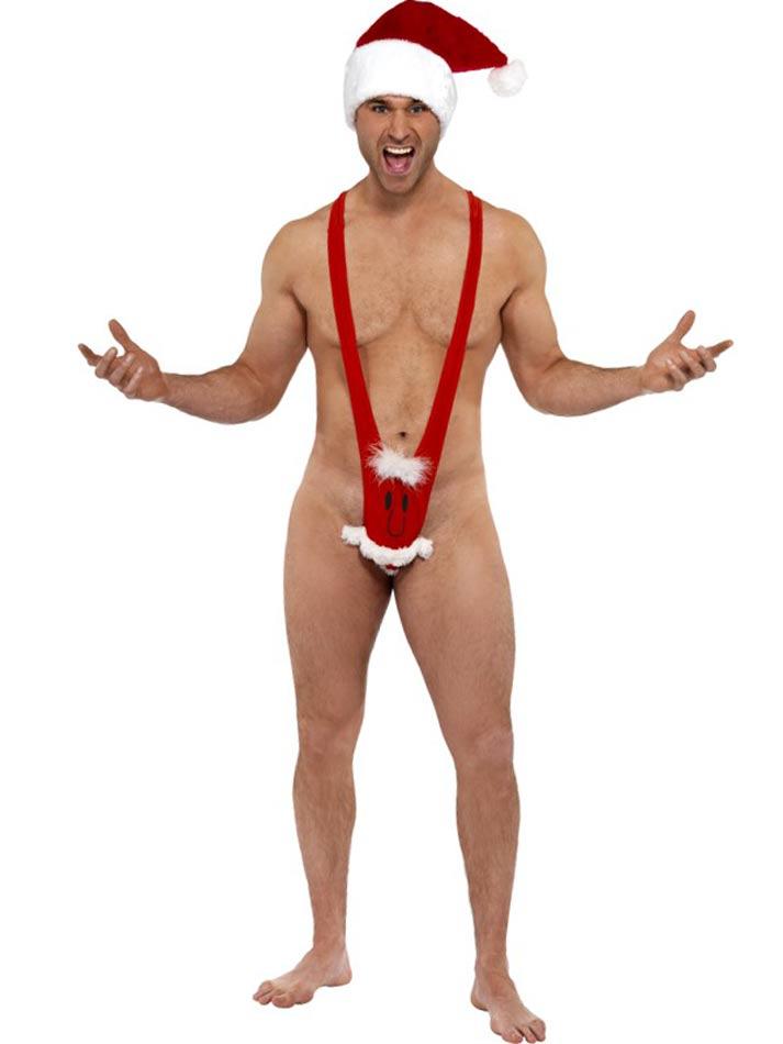 Santa Kini  Mankini Costume for Men by Smiffy 34972 available here at Karnival Costumes online Christmas party shop
