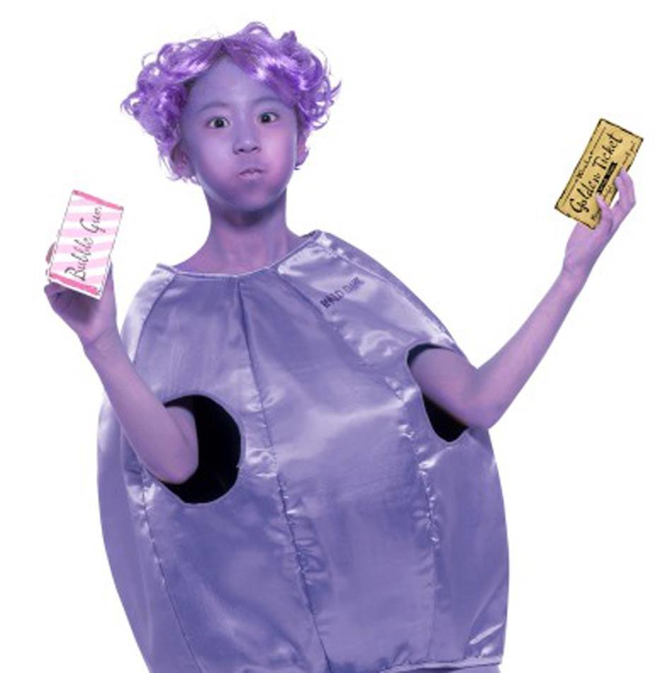 Violet Beauregarde Costume for Girls 41542 includes the golden ticket and bubblegum available here at Karnival Costumes online party shop