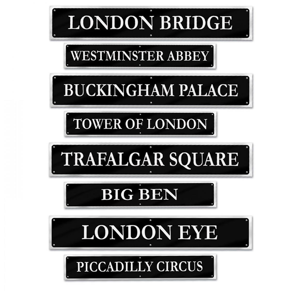Pack of 4 London Street Sign Cutouts perfect for your British party or celebration by Beistle 54824 available here at Karnival Costumes online party shop