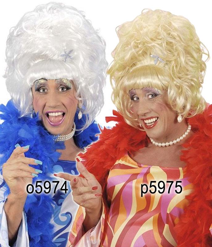 Drag Queen Wig in Blonde with Sparkle Flower P5975 shown with White option O5974 bith available here at Karnival Costumes online party shop