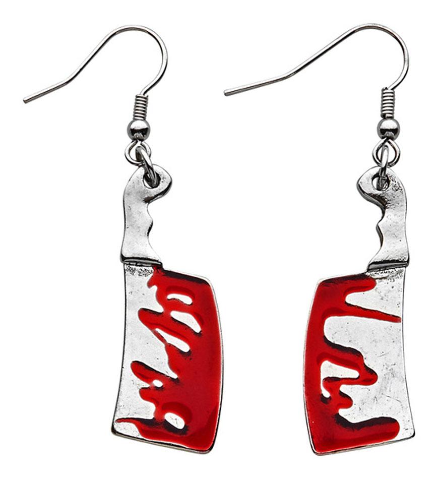 Bloody Cleaver Earrings by Widmann 12470 available from a collection of Halloween jewellery here at Karnival Costumes online party shop