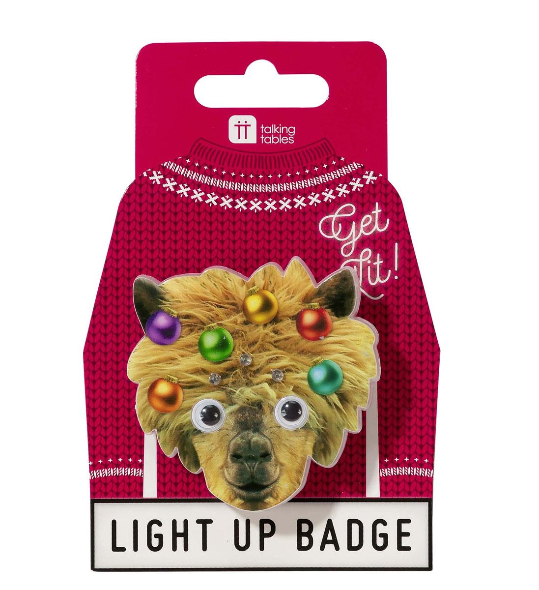 Christmas Entertainment Light Up LED Llama Badge by Talking Tables ENT-LEDBADGELLAMA available here at Karnival Costumes online Christmas party shop