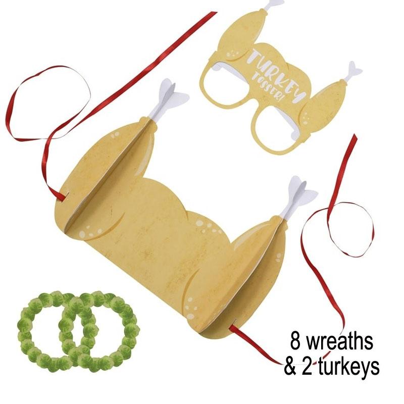 Christmas Turkey Tosser Party Game with 2 turkeys and 8 sprout hoops by Ginger Ray NV-223 available here at Karnival Costumes onine party shop