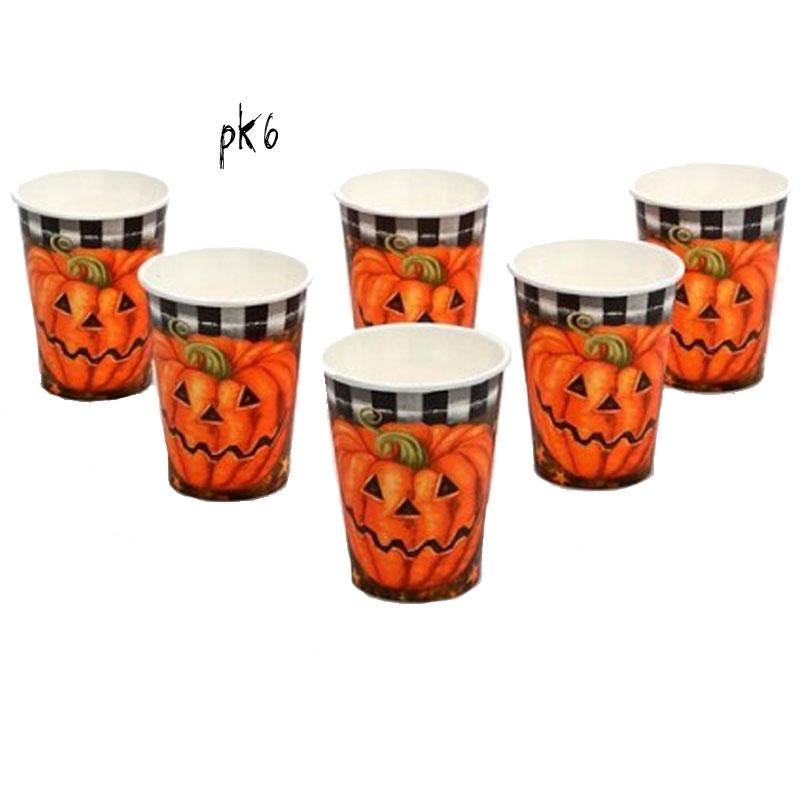 Halloween Pumpkin Paper Party Cups pk6 by Atosa 98059 available here at Karnival Costumes online party shop