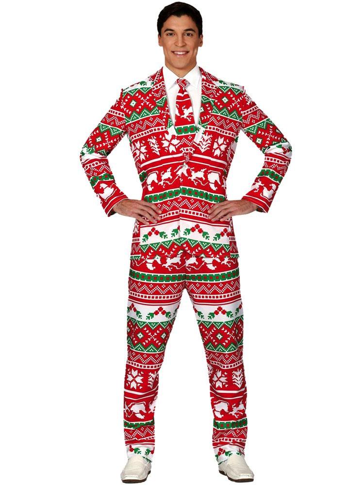 Men's Christmas Suit costume for adults with jacket, trousers and tie by Guirca 41758 / 41759 available here at Karnival Costumes online Christmas party shop