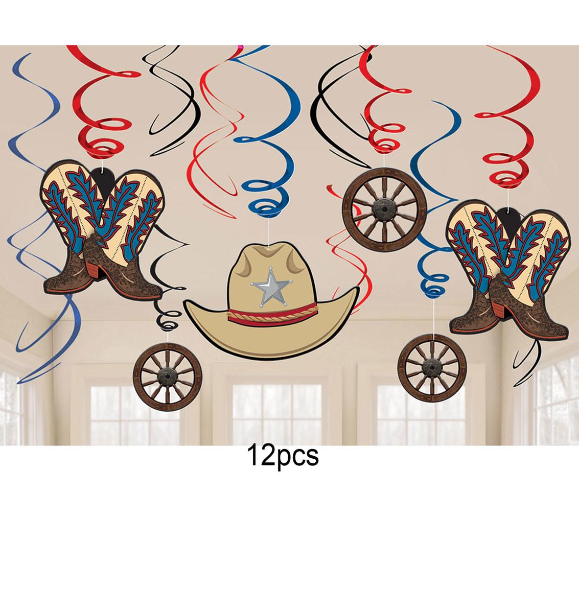 12pk Western Swirl Decorations by Amscan 670726 available from a large collection of Wild West party goods here at Karnival Costumes online party shop