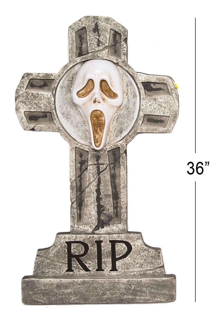 Ghost Face 36" Light Up Tombstone by Fun-World 91397TGF available in the UK here at Karnival Costumes online Halloween party shop