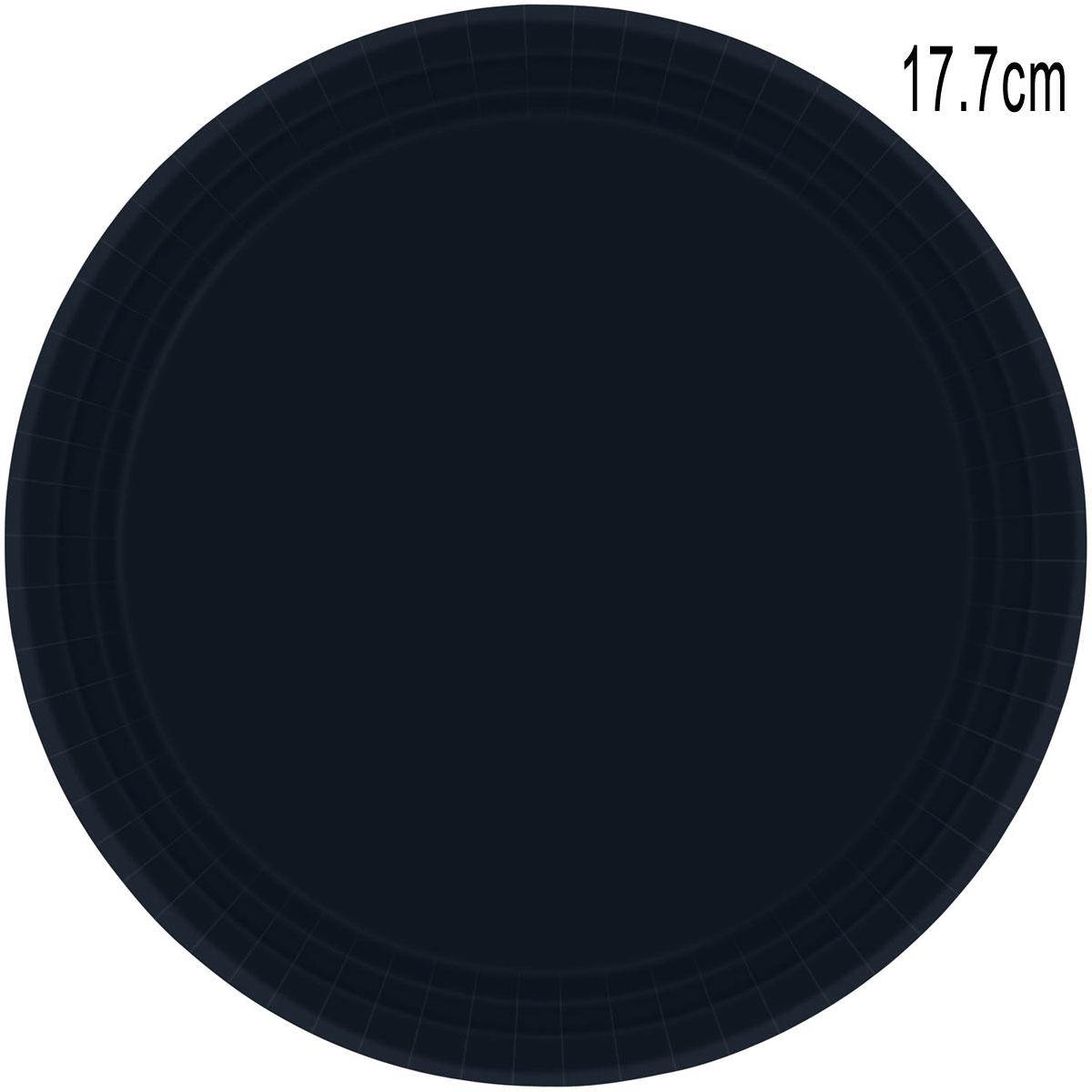 Pack 8 Jet Black Paper Dessert Plates 17.7cm by Amscan 54015-10 available here at Karnival Costumes online party shop