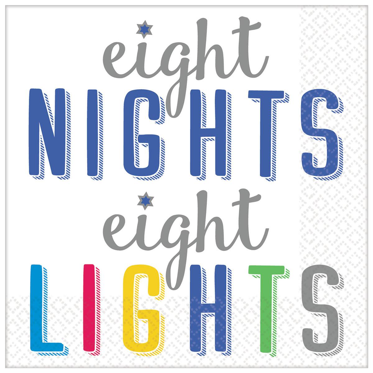 Eight Nights, Eight Lights Hanukkah Beverage Napkins 25cm pk16 by Amscan 50777725 available here at Karnival Costumes online party shop