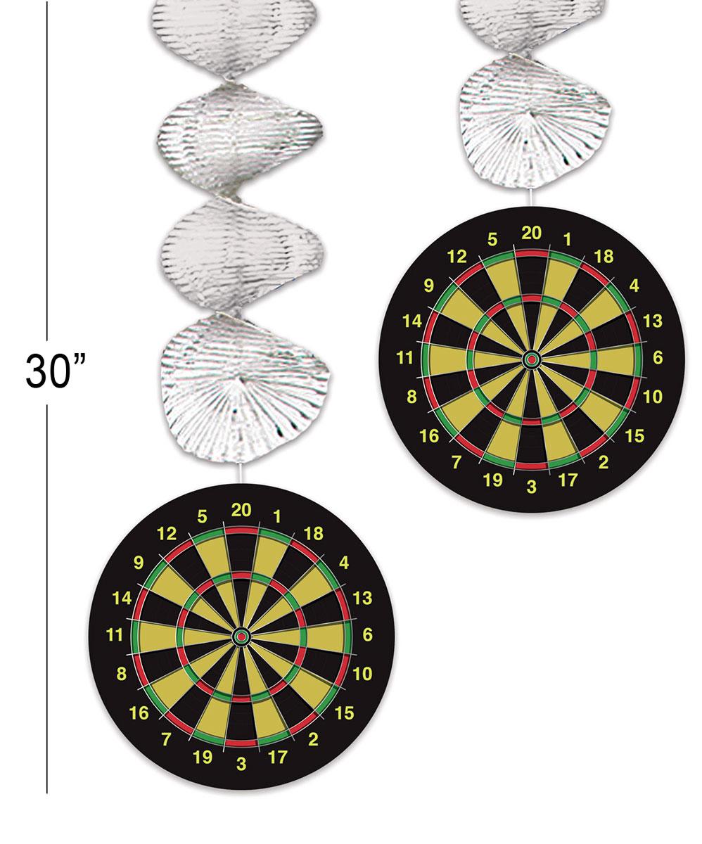 Dartboard Danglers 2 Darts Themed Decorations by Beistle 53733 available in the UK here at Karnival Costumes online party shop