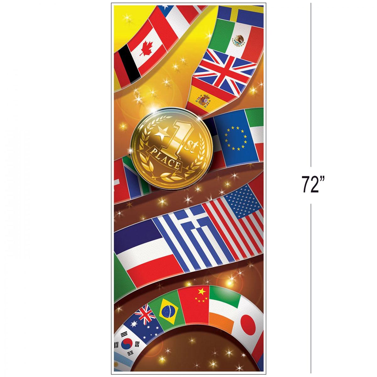 International summer sports or Olympic celebration door cover. Impressive and  a super welcoming decoration by Beistle 53556 available here at Karnival Costumes online party goods