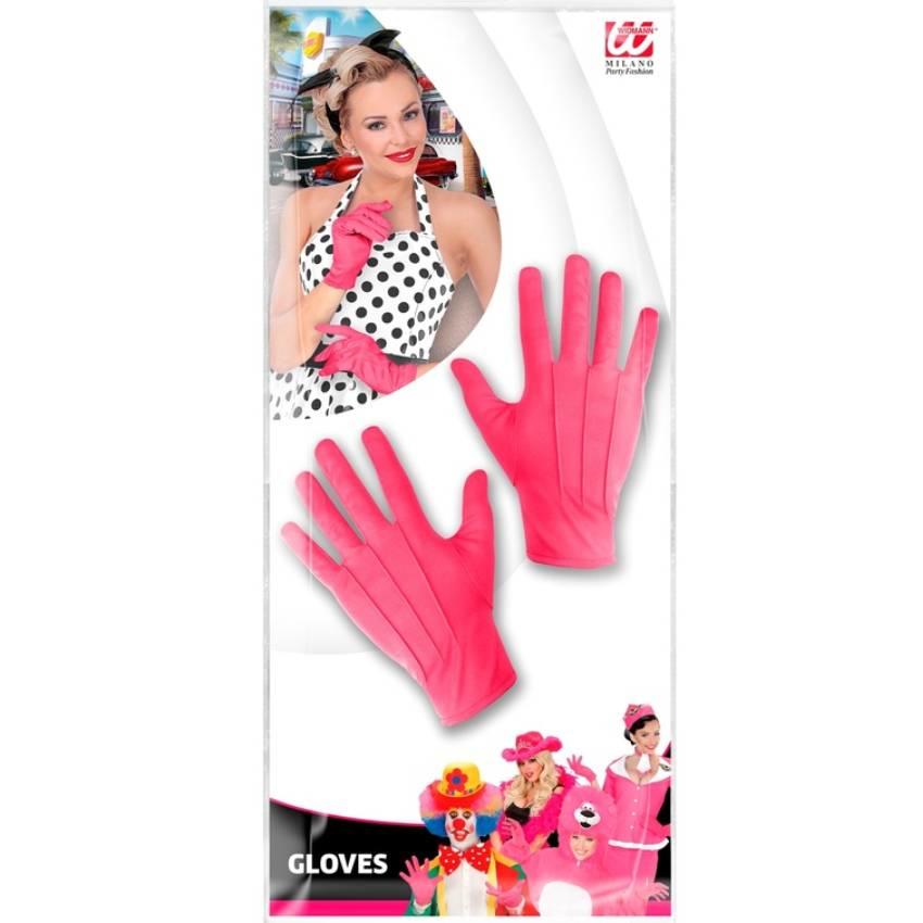 Packaging from our bright pink costume gloves by Widmann 1464P available here at Karnival Costumes online party shop