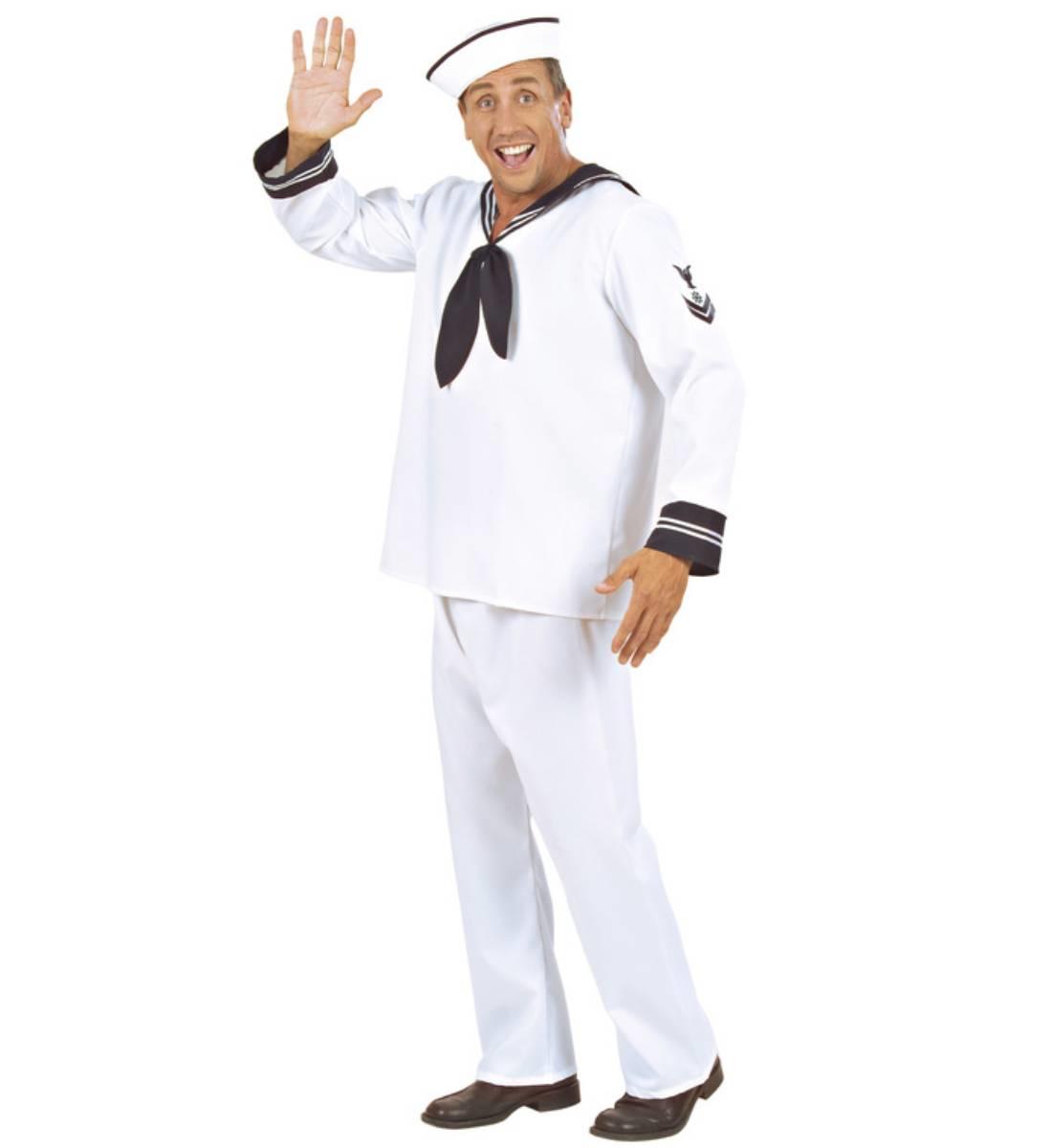 Adult traditional naval sailor costume in white by Widmann 5772S available here at Karnival Costumes online party shop