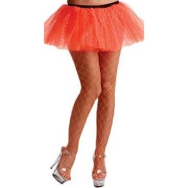 Neon Orange Diamond Net Tights by Wicked TS7018 available here at Karnival Costumes online party shop
