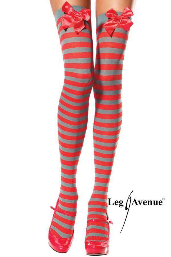 Leg Avenue Striped Christmas hold up stockings with satin bow  6602 available here at Karnival Costumes online party shop