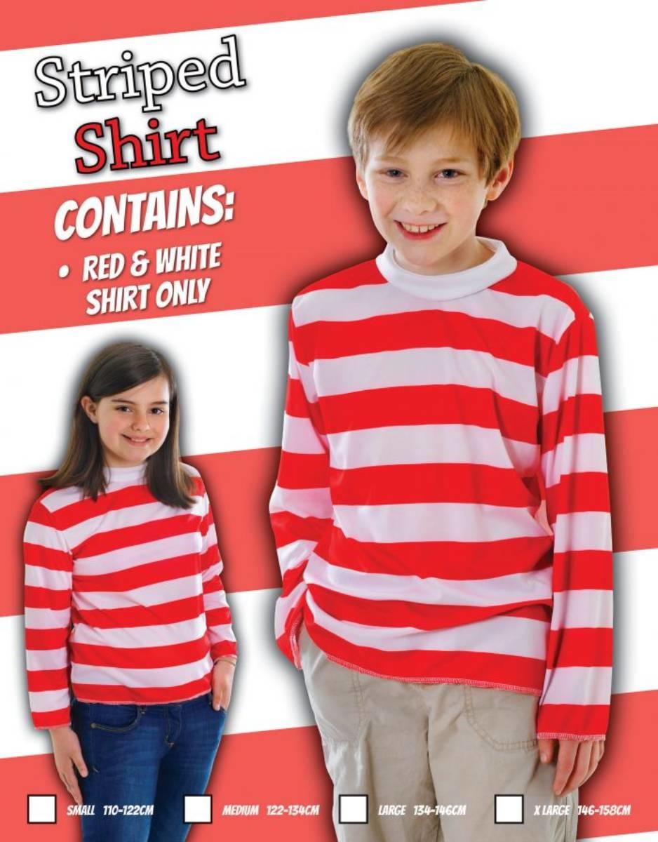 Kid's red and white striped top in sizes sml to xl by Bristol Novelties CC964, CC965, CC966 and CC966XL available here at  Karnival Costumes online party shop