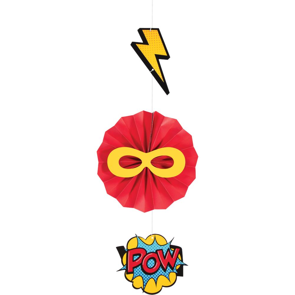 Style 1 "POW" from our pack of 3 deluxe Superhero Party Hanging Decorations by Creative Converting 346421 available here at Karnival Costumes online party shop