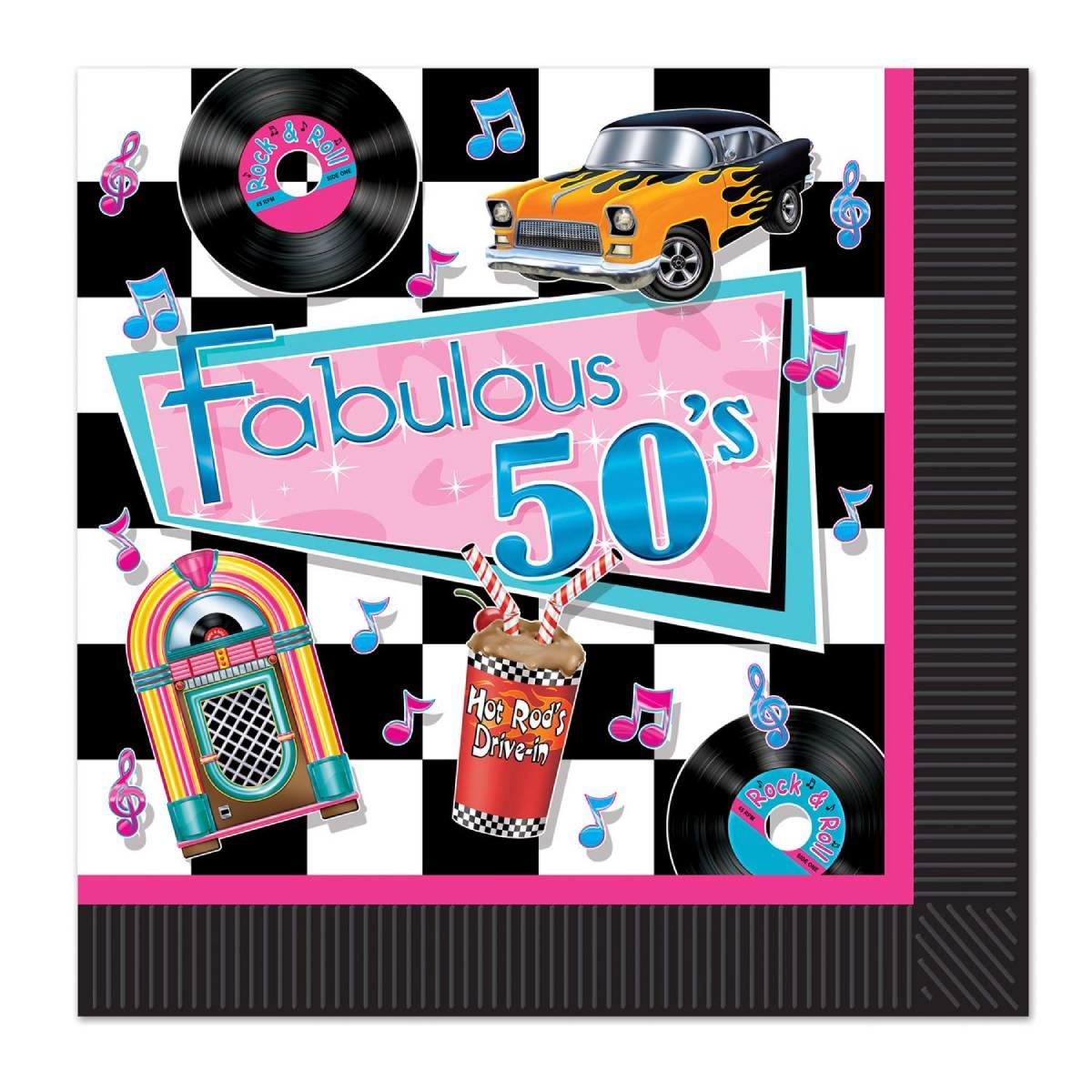 Fabulous 50's Paper Luncheon Napkins pk16 by Beistle 58135 available here at Karnival Costumes online party shop