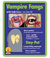 Vampire Fangs with Gold Cross and Adhesive