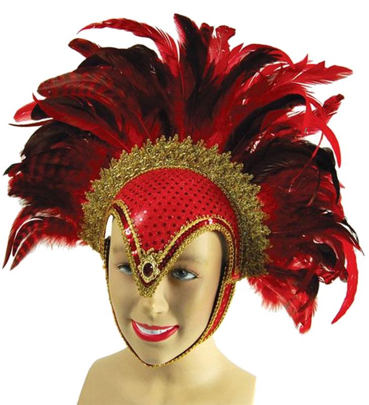 Feather Helmet - Red with Jewels & Plume
