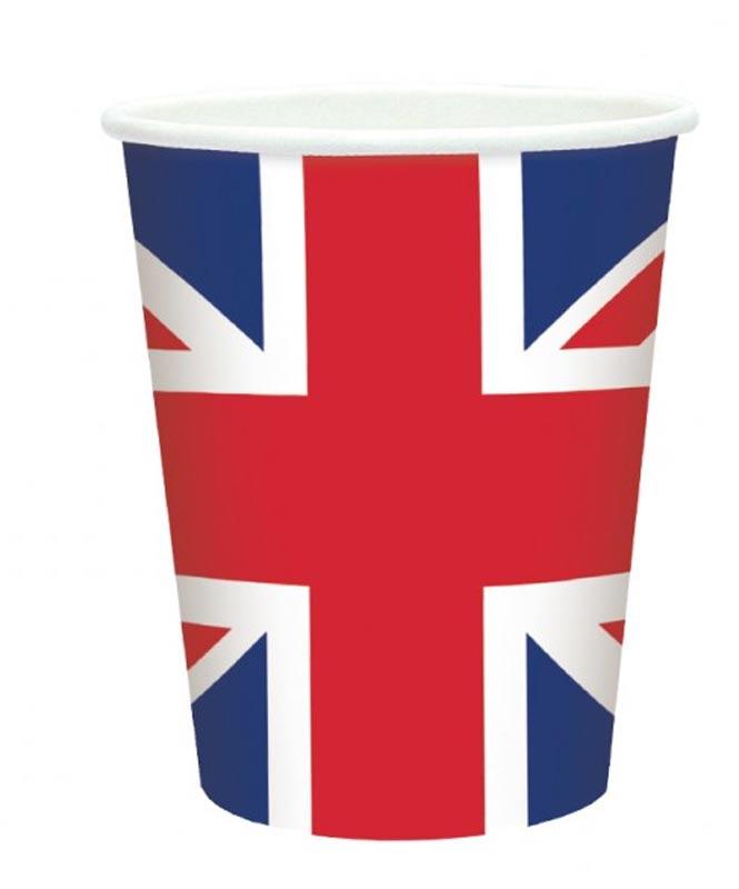 Great Britain party tableware Union Jack cups by Amscan 9913036 available here at Karnival Costumes online party shop
