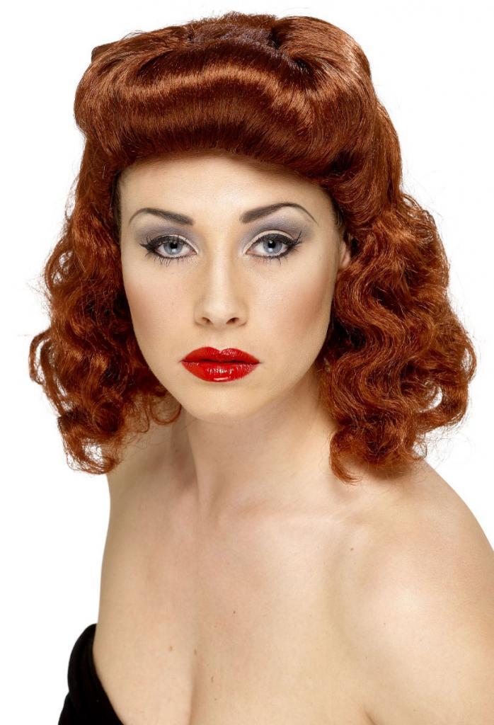 Alluring Pin Up Girl Auburn Wig by Smiffys 42223 at Karnival Costumes online party shop