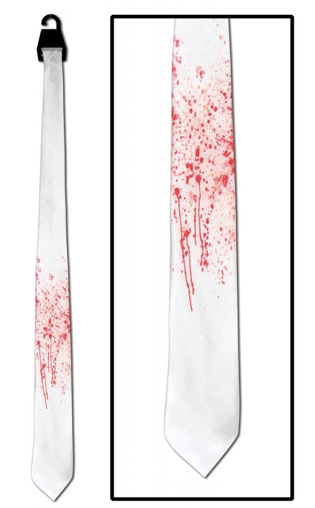White Satin Blood Splatter Tie from a huige collection of ties and neckwear as well as other costume accessories from Karnival Costumes your Halloween specialists