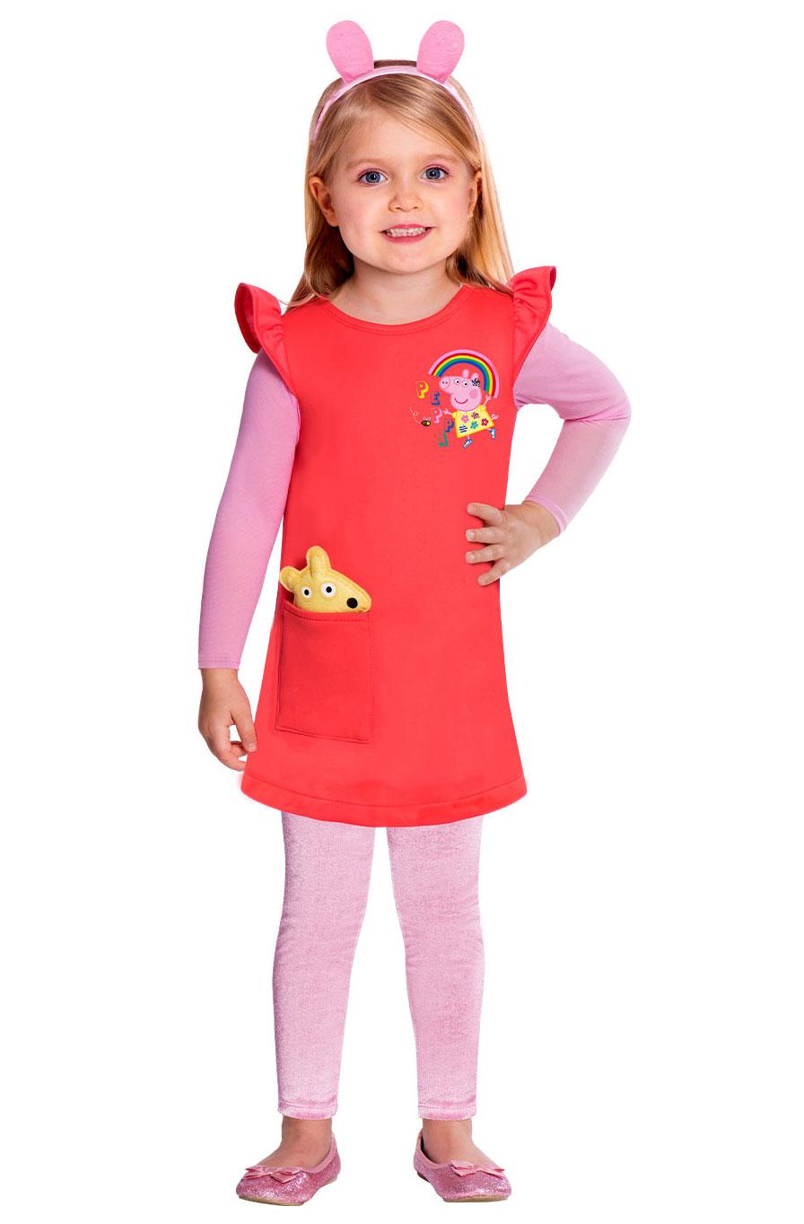 Children's Peppa Pig Fancy Dress Costume dress, headband, leggings and teddy by Amscan 9905929 and 9905930 available here at Kanival Costumes online party shop