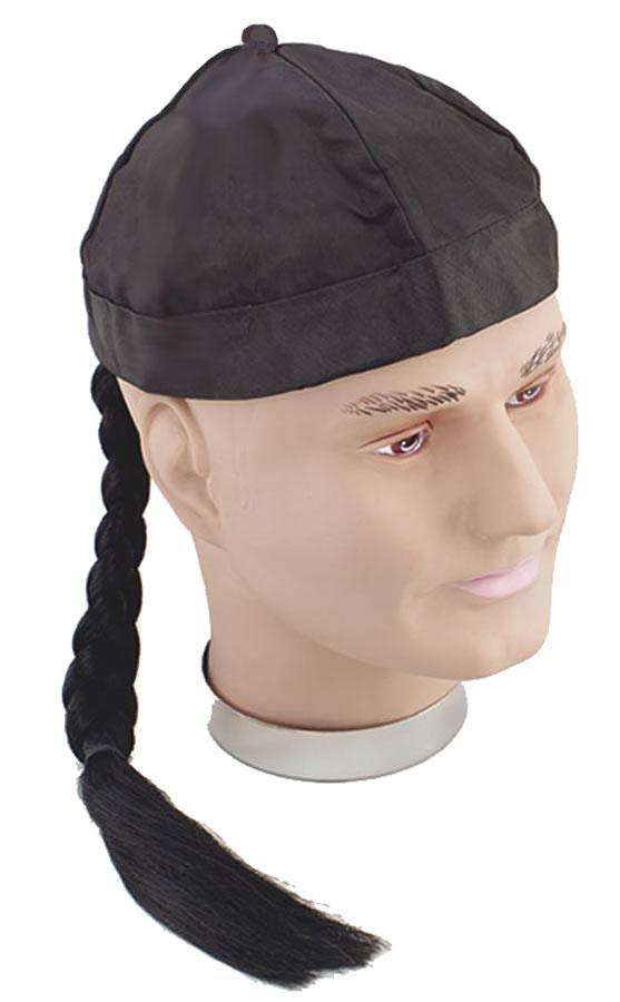 Chinaman Hat with Pigtail in black by Bristol Novelties BH171 available from a collection here at Karnival Costumes online party shop