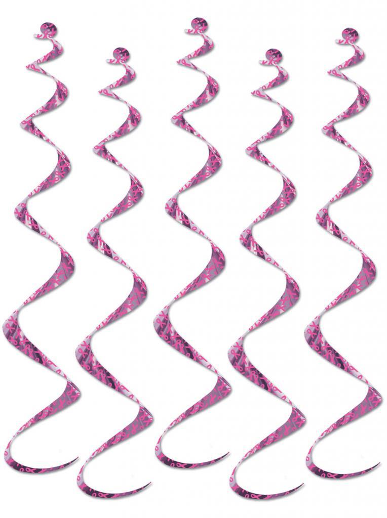 Pink Ribbon Twirly Whirlys Pack of Five Decorations each 24" in length from Karnival Costumes