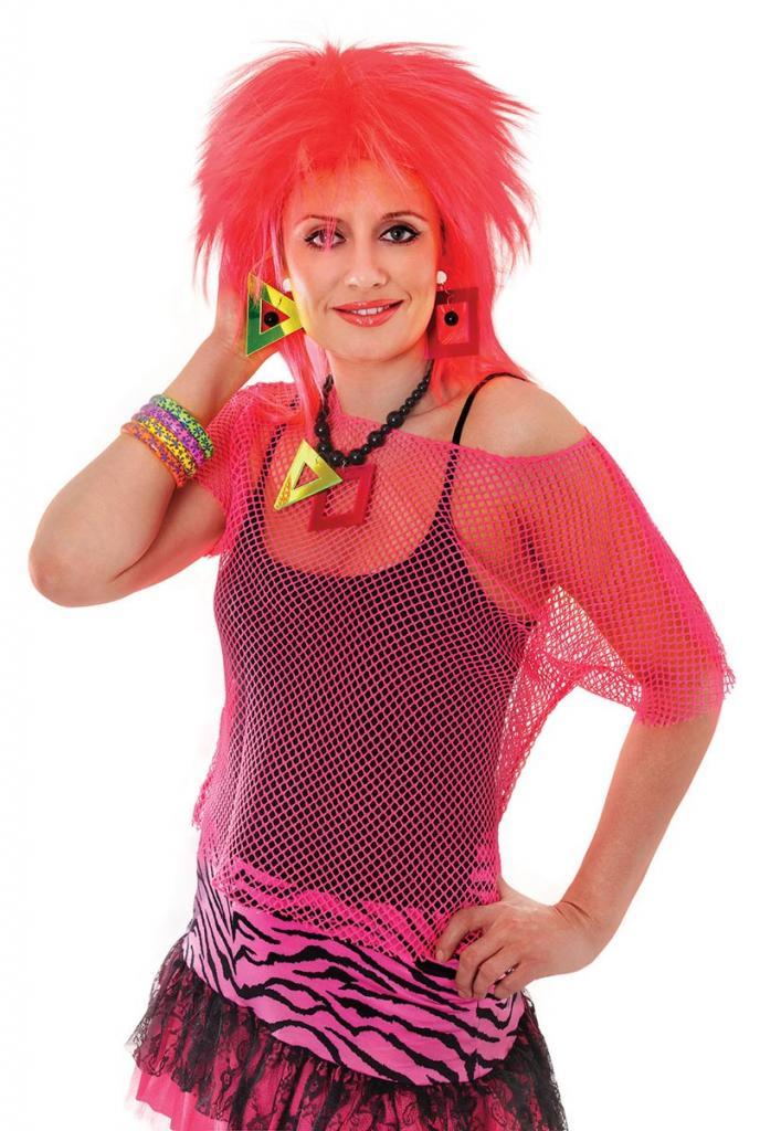 Neon Pink Fishnet Shirt Adult Fancy Dress Costume for Punk and Eighties outfits from Karnival Costumes