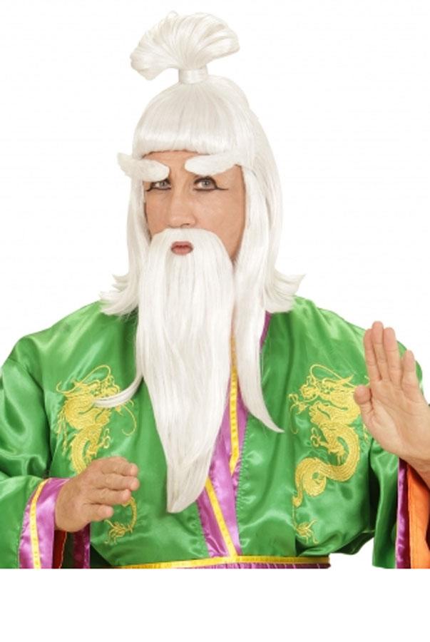 Martial Arts Master Wig Set in White - Pai Mai Kill Bill Wig and Beard Set