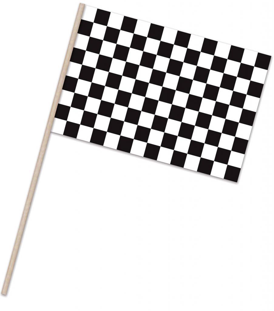 Black and White Chequered Flag on Stick by Beistle available through Karnival Costumes