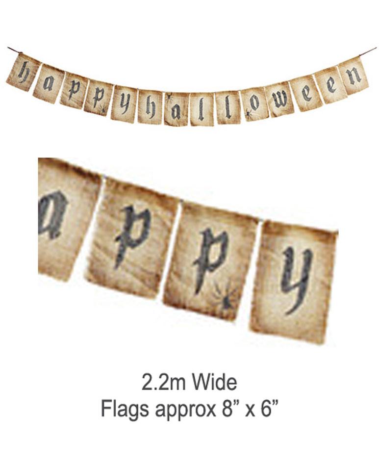 Happy Halloween Garland in Jute, measures 2.2m wide, by Widmann 01404 from Karnival Costumes