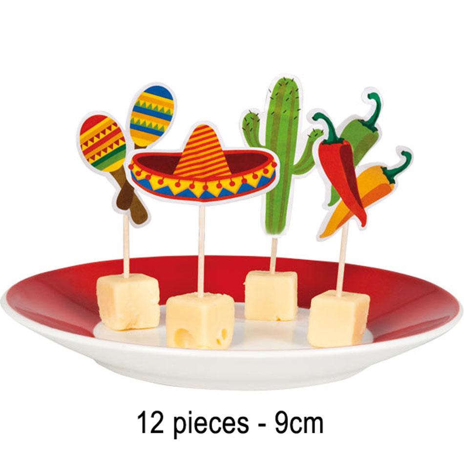 Pack of 12 Colourful Mexican Fiesta Cocktail Sticks by Boland 54412 available from Karnival Costumes online party shop