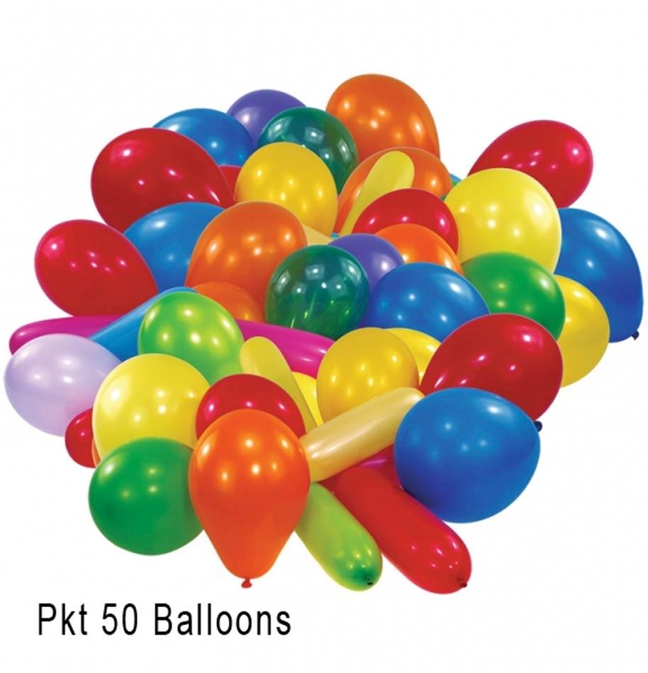 50 Party Balloons Mixed Colours and Shapes by Amscan and available from Karnival Costumes