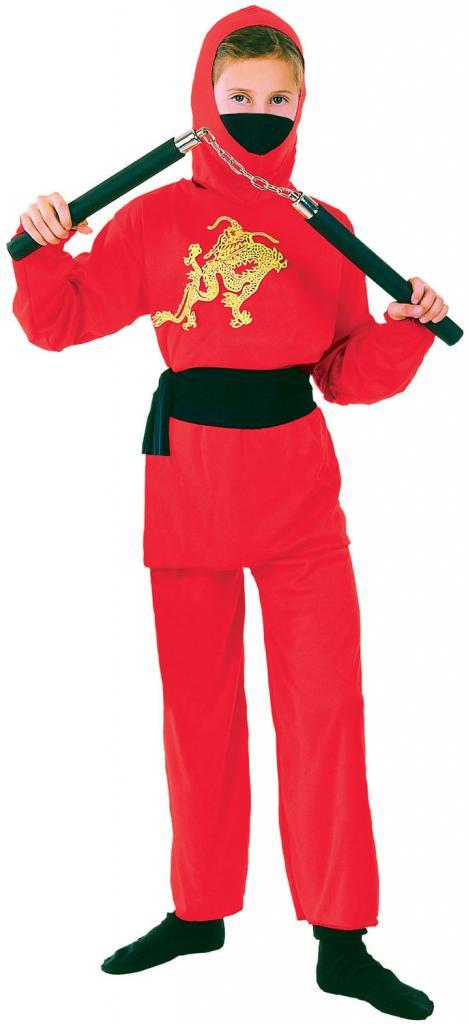 Kid's Red Ninja Fancy Dress Costume in Sizes Small, Medium and Large from Karnival Costumes