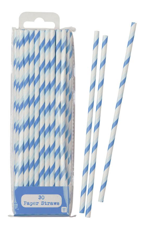 Pack of 30 Blue and White Paper Straws by Talking Tables MIX-STRAW-BL available from Karnival Costumes