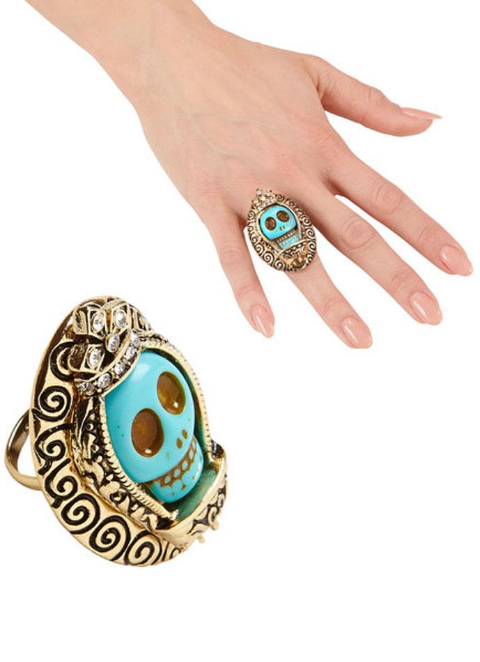 Day of the Dead Ornate Azure Skull Ring with Crystals by Widmann 03503 available from Karnival Costumes