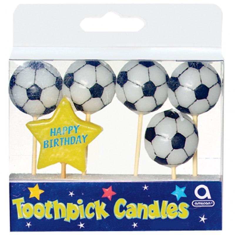 Pack of 6 Football Pick Birthday Candles by Amscan 170661 available from Karnival Costumes online party shop