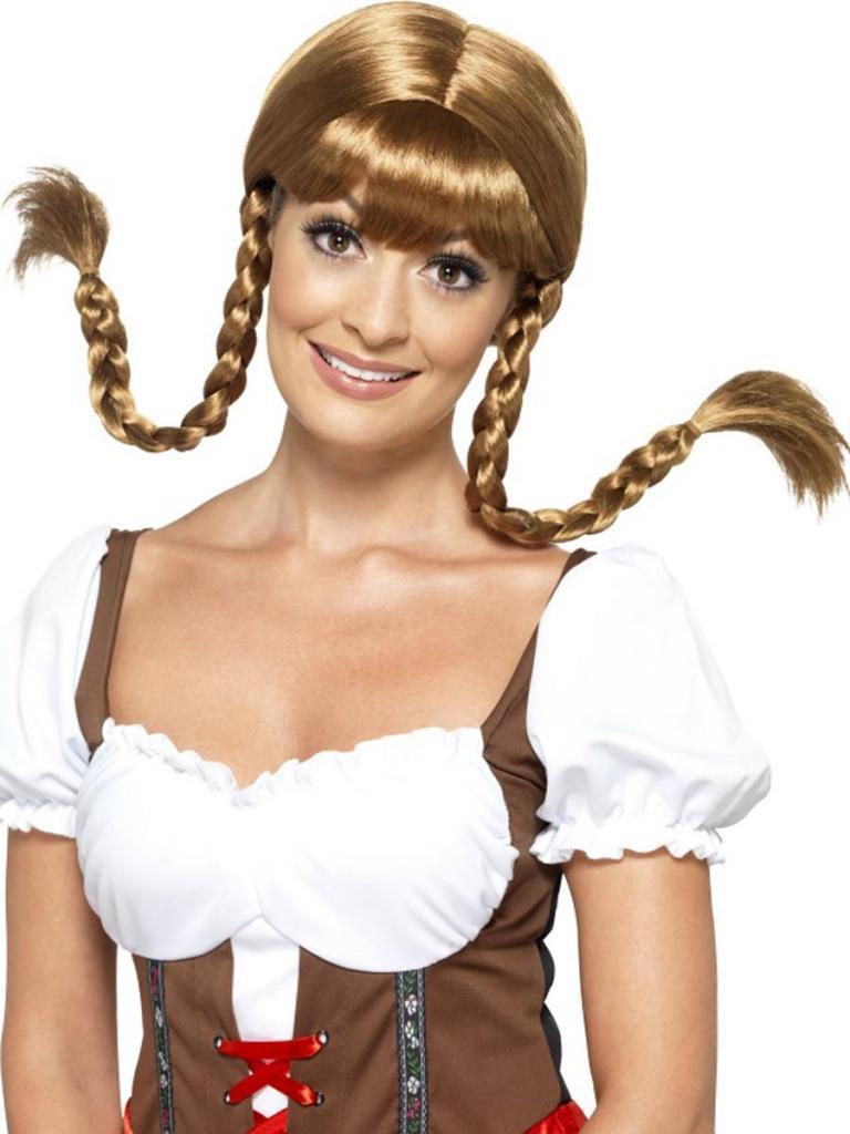 Bavarian Babe Plaited Brown Wig with Wires by Smiffys 45228 available from Karnival Costumes